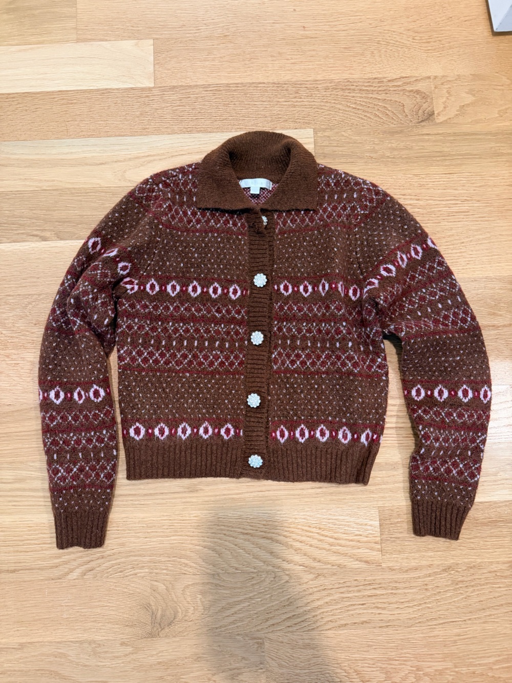 Brown Patterned Button-Front Women's Sweater Cardigan